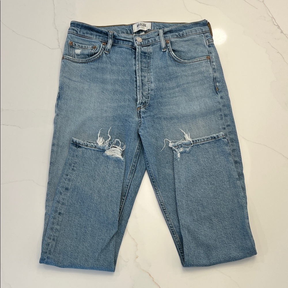 Agolde Light Blue Distressed Skinny Jeans